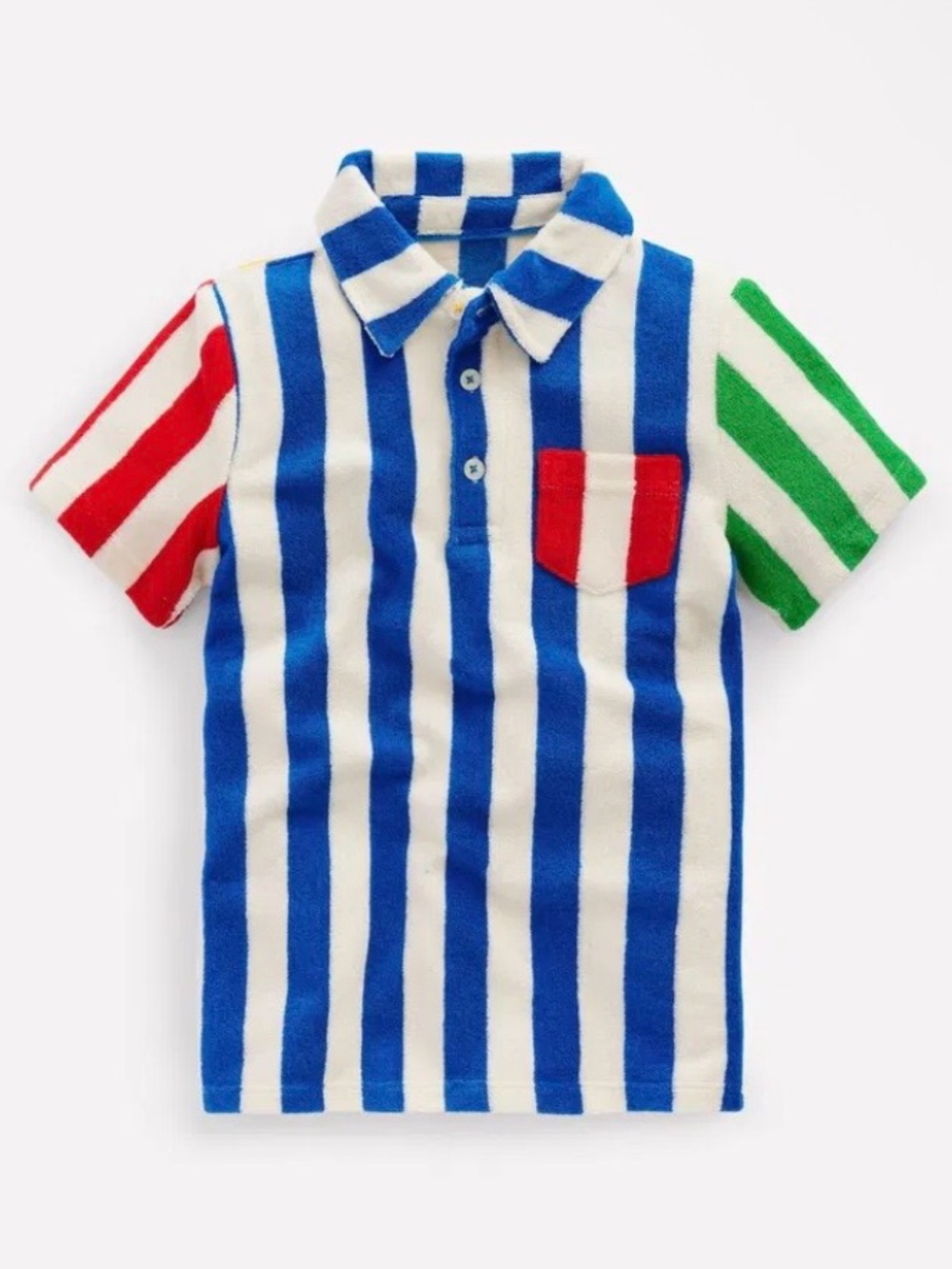 Mini Boden Boys Stripe Towelling Polo Shirt, Hotchpotch Stripe - Size 7-8Y